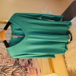 Chico's Cotton Slub Rib Trim 3Qtr Sleeve Basic Knit Tee